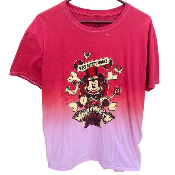 Walt Disney World Mickey Mouse Halloween 2017 bats Red Pink Shirt Women's Large - Picture 1 of 3